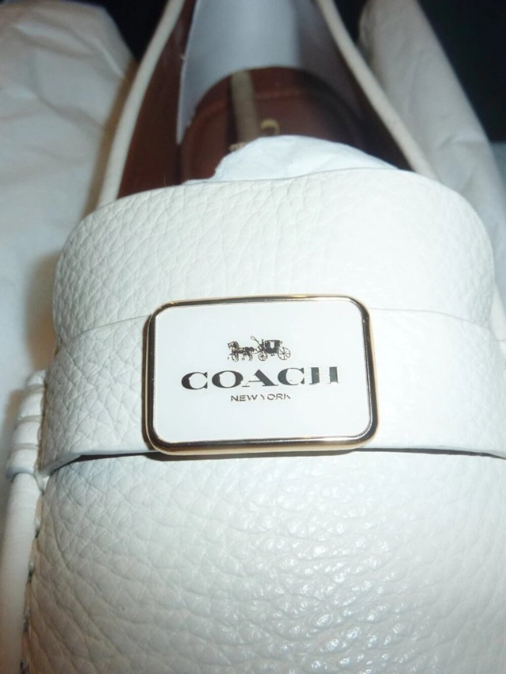 NWT Authentic Coach Mona Leather Driver Flat Loafers Size 11 Color Chalk - Picture 4 of 7